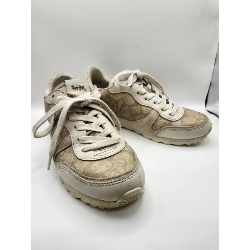 Coach Baylee Shoes Womens Size 6B Brown Signature C Canvas Suede Lace Up